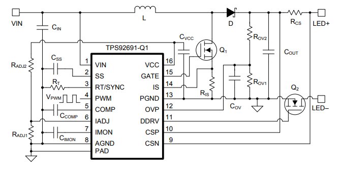 Schaltplan - Texas Instruments TPS92691/Q1 Multi-Topologie-LED-Treiber